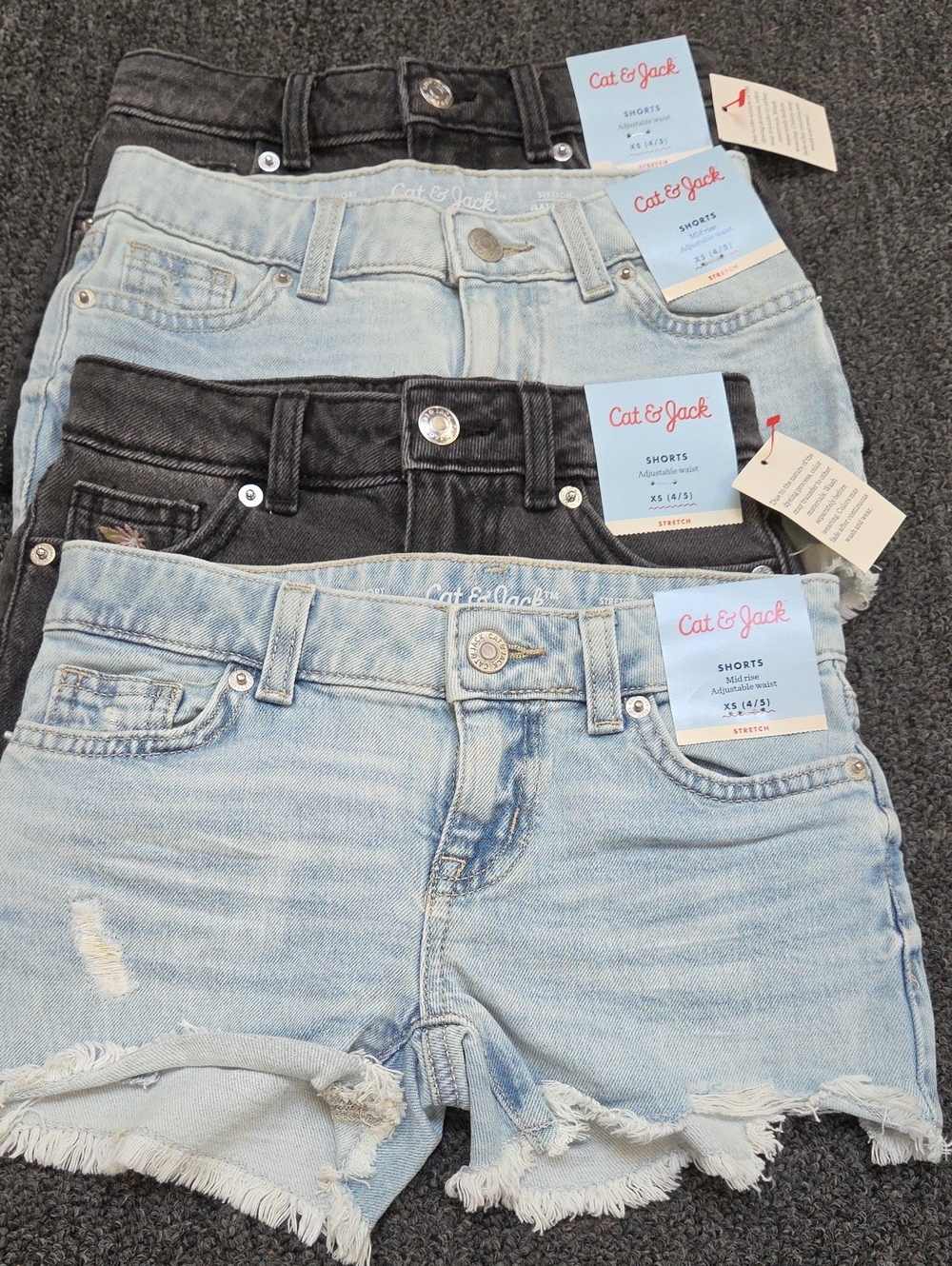 (#1C) 4 Cat & Jack Women's Jean Short Pack - Light Blue & Black